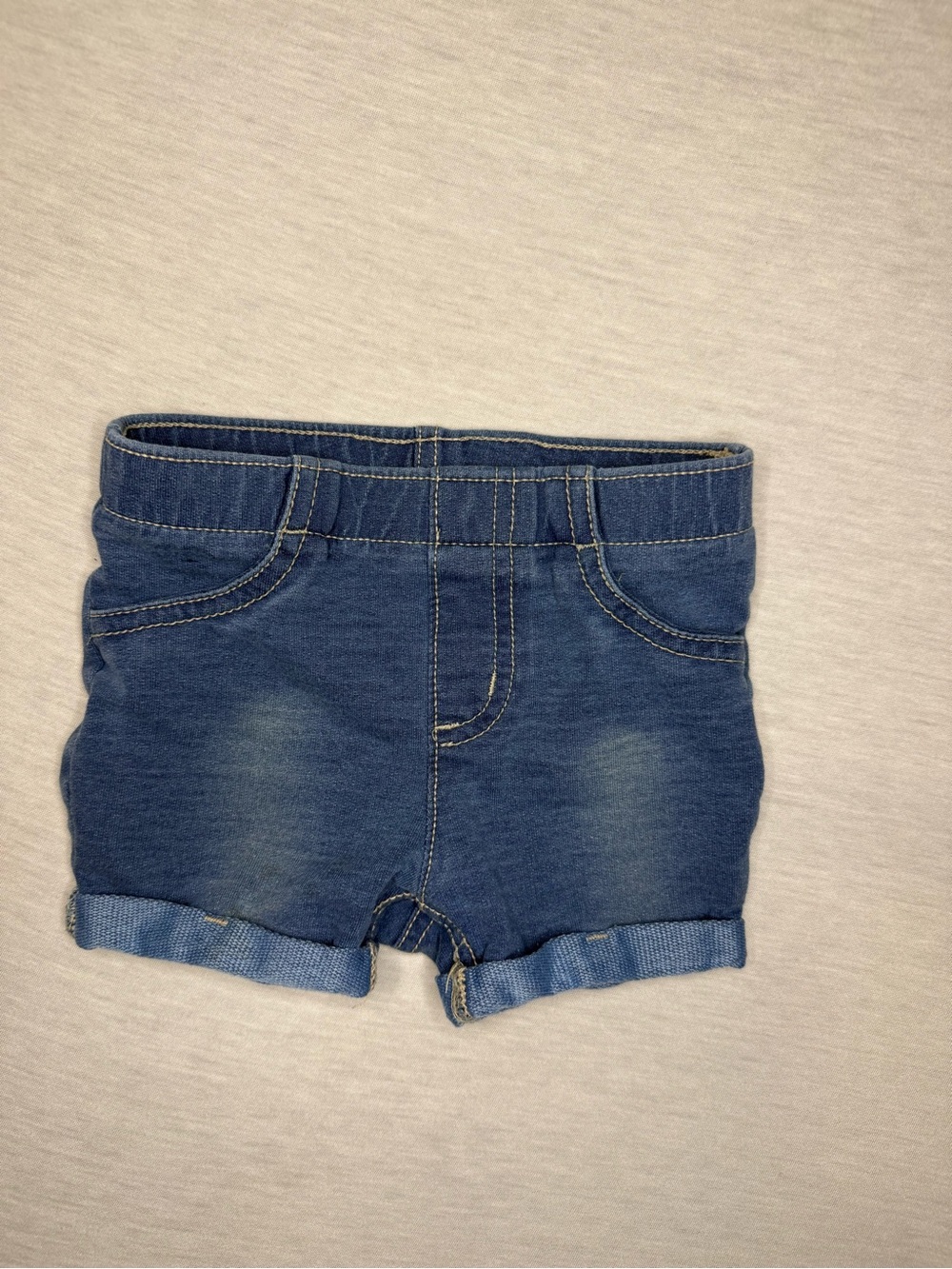 Jumping Beans Blue Knit Denim-Look Roll Cuff Shorts Strech 24Month/2T
